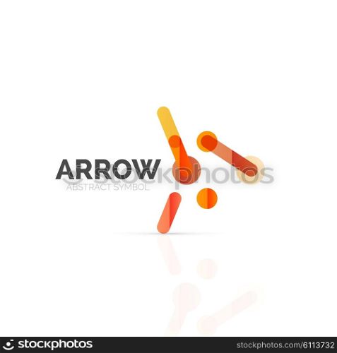 Linear arrow abstract logo, connected multicolored segments of lines in directional pointer figure. wire business icon isolated on white
