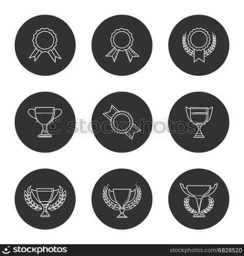 Linear prizes and trophy signs. Awards icons set. Vector linear prizes and trophy signs