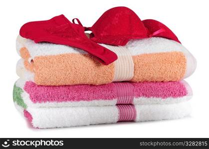 Lingeries on bath towels.