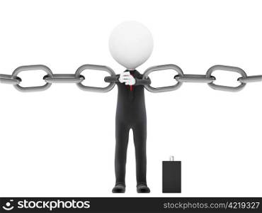 Link. Businessman restrains break the chain on white background