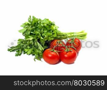 linking of parsley and bunch of tomatoes, isolate, subject products