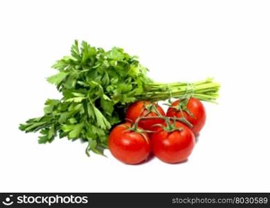 linking of parsley and bunch of tomatoes, isolate, subject products