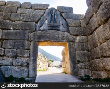 Lion gate picture in Mykines, Greece