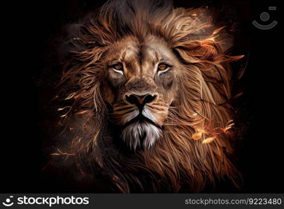 lion head digital painting illustration. AI generative.