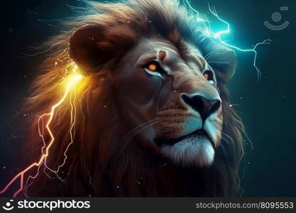 Lion head electric style. Animal king africa. Generate Ai. Lion head electric style. Generate Ai