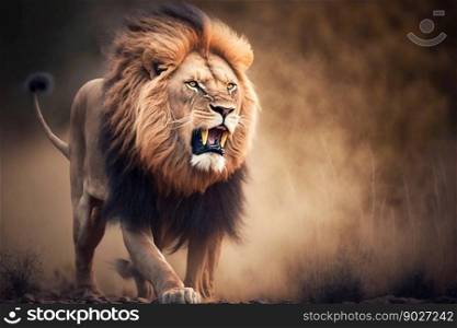 Lion in Africa closeup. Generative AI. High quality illustration. Lion in Africa closeup. Generative AI