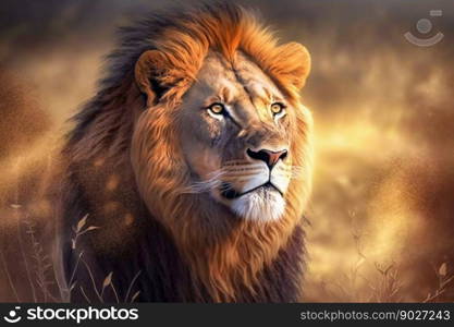 Lion in Africa closeup. Generative AI. High quality illustration. Lion in Africa closeup. Generative AI