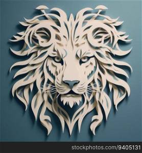 Lion in trendy paper cut craft graphic style. Modern design for advertising, branding greeting card, cover, poster, banner.