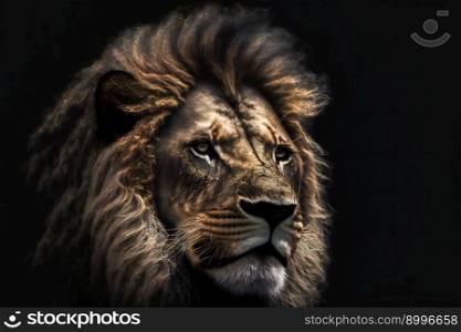 Lion on black background. Image created with Generative AI technology