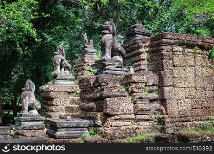 lion sculpture in the temple Preah Khan