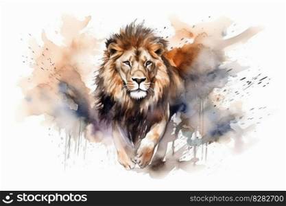 Lion watercolor. Safari art king. Generate Ai. Lion watercolor. Generate Ai