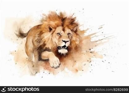 Lion watercolor splash run. Anima face. Generate Ai. Lion watercolor splash run. Generate Ai