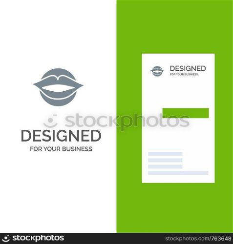 Lips, Mouth, Valentine's, Face, Beauty Grey Logo Design and Business Card Template