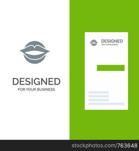 Lips, Mouth, Valentine's, Face, Beauty Grey Logo Design and Business Card Template