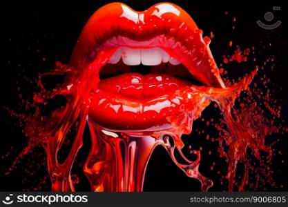 Lips with colorful splashes. Glossy colored and sexy Lips.  Generative AI
