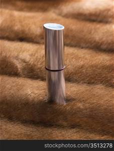 Lipstick on a background of mink fur