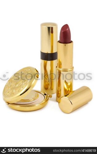 Lipstick, voice-frequency powder and brush for a make-up