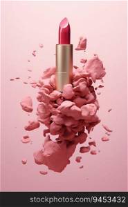 Lipstick with Rocks Flying in the Air. Generative ai. High quality illustration. Lipstick with Rocks Flying in the Air. Generative ai
