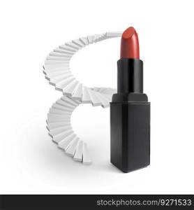 Lipsticks and spiral staircase isolated on white background