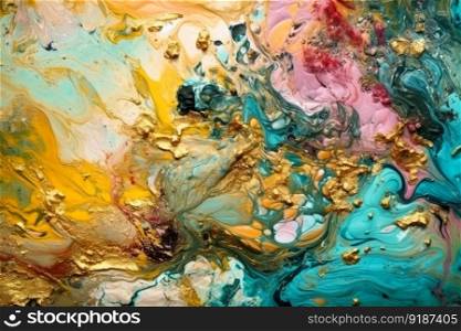 Liquid background in golden and black colors created with generative AI technology