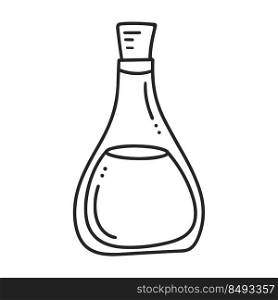 Liquid bottle black doodle illustration. Simple sketch of glass vessel with stopper. Old bottle isolated vector. Liquid bottle black doodle illustration