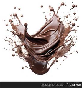 Liquid chocolate crown splash. In a liquid chocolate pool. With circle ripples. Side view, isolated on white background. for printing, web design, product.