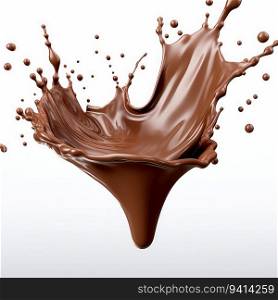 Liquid chocolate crown splash. In a liquid chocolate pool. With circle ripples. Side view, isolated on white background. for printing, web design, product.