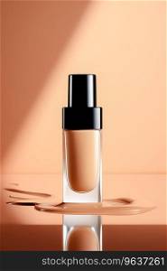 Liquid makeup foundation Bottle with Cosmetic foundation cream splash.Ai generated