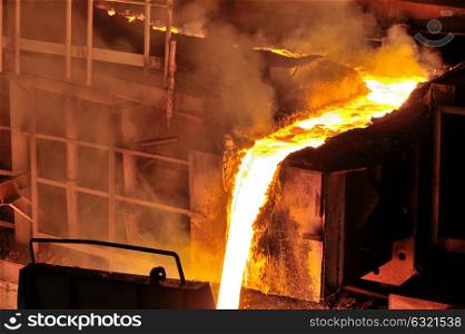 Liquid metal from blast furnace in steel plant