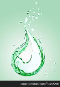 Liquid of splash green color, splash Aloe Vera 3d illustration, abstract swirl background, isolated 3d rendering