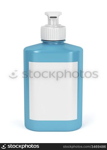 Liquid soap bottle with blank label on white background