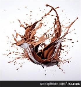 liquid splash chocolate isolated on white. for printing, web design, product.