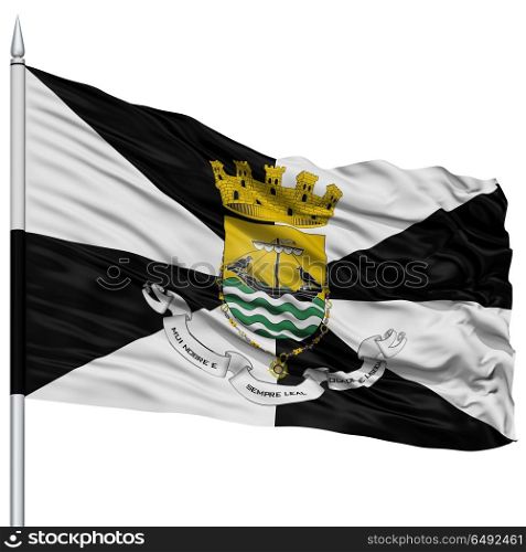 Lisboa City Flag on Flagpole, Capital City of Portugal, Flying in the Wind, Isolated on White Background
