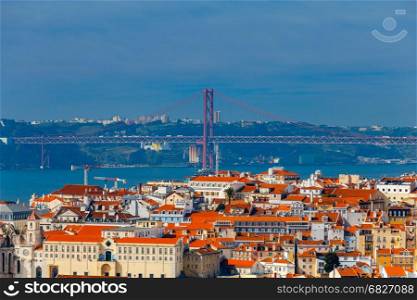 Lisbon. 25th of April Bridge.. Suspension bridge 25th of April over the river Tagus. Lisbon. Portugal.