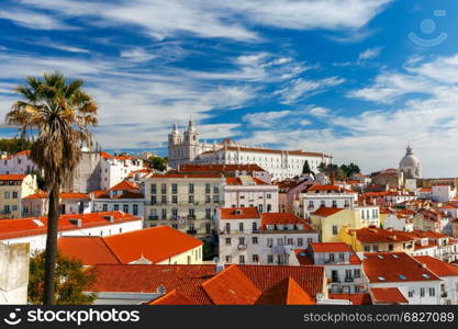 Lisbon. Aerial view of the city.. Aerial view of the city from the observation deck. The Monastery of Sao Vicente de Fora. Lisbon.. Portugal.