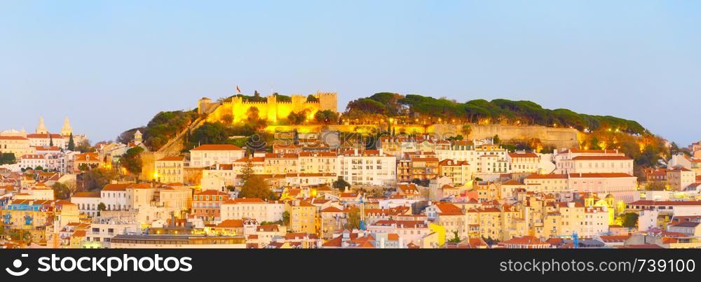 Lisbon Castle at twilight, Old Town, Portugal