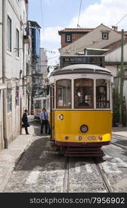 lisbon city portugal editorial street view of a tram 04.09.2011