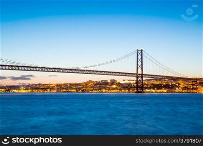 Lisbon cityscape and the 25 de Abril Bridge, Portugal