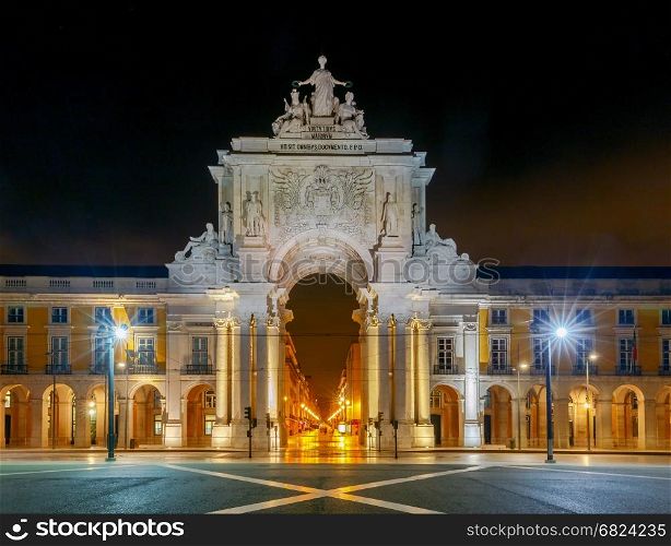 Lisbon. Commerce Square.. Commerce Square in Lisbon in the night illumination. Portugal.
