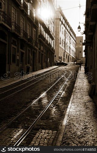 Lisbon exteriors and tram lines