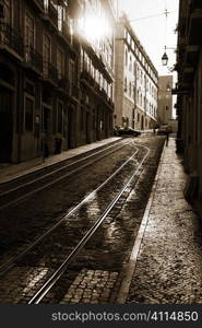 Lisbon exteriors and tram lines