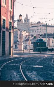 Lisbon old city street morning view, Portugal