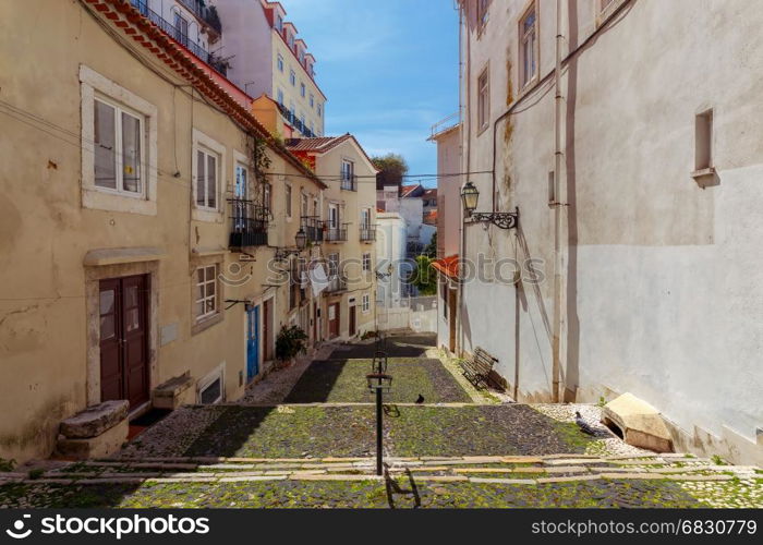 Lisbon. Old streets.. Old streets in the historical part of Lisbon Alfama. Portugal.