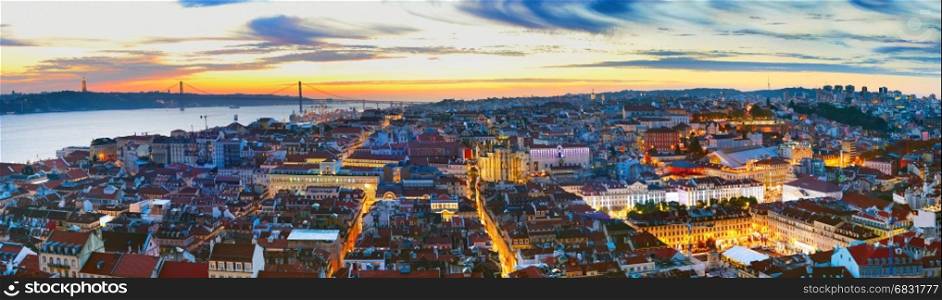 Lisbon panoramic view in the beautiful twilight. Portugal