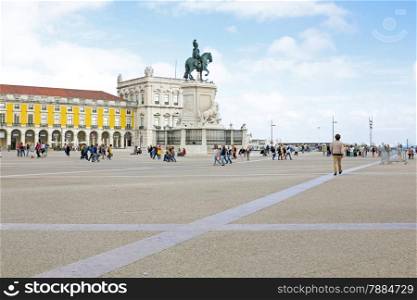 LISBON, PORTUGAL - JULY 27: Commerce Square in Lisbon,Portugal on SEPTEMBER 28,2013. It is one of the most important squares and was settled the land where the Royal Palace in Lisbon for more than 200 years