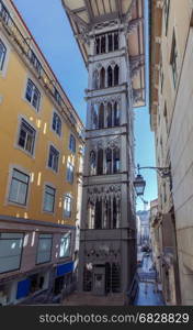 Lisbon. Santa Justa Lift.. An ancient lift Santa Justa near Rossio Square. Lisbon. Portugal.