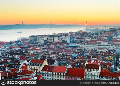 Lisbon skyline in the beautiful sunset. Porugal