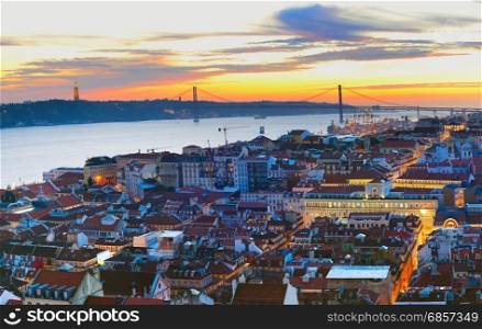 Lisbon skyline in the beautiful twilight. Portugal