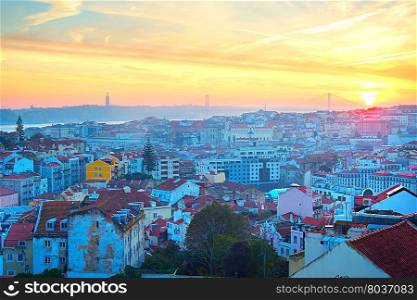 Lisbon skyline when the sun goes down