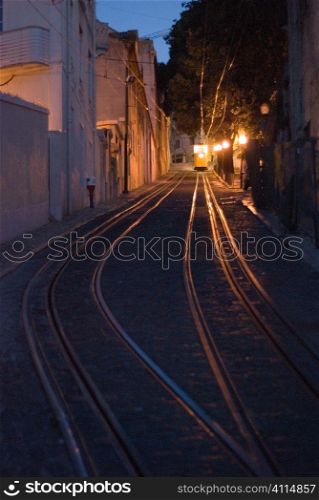 Lisbon tram at dusk
